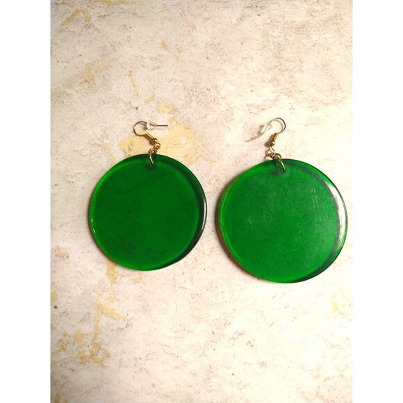 Jewelry - Funky Vintage Large Round Green Disc Earrings